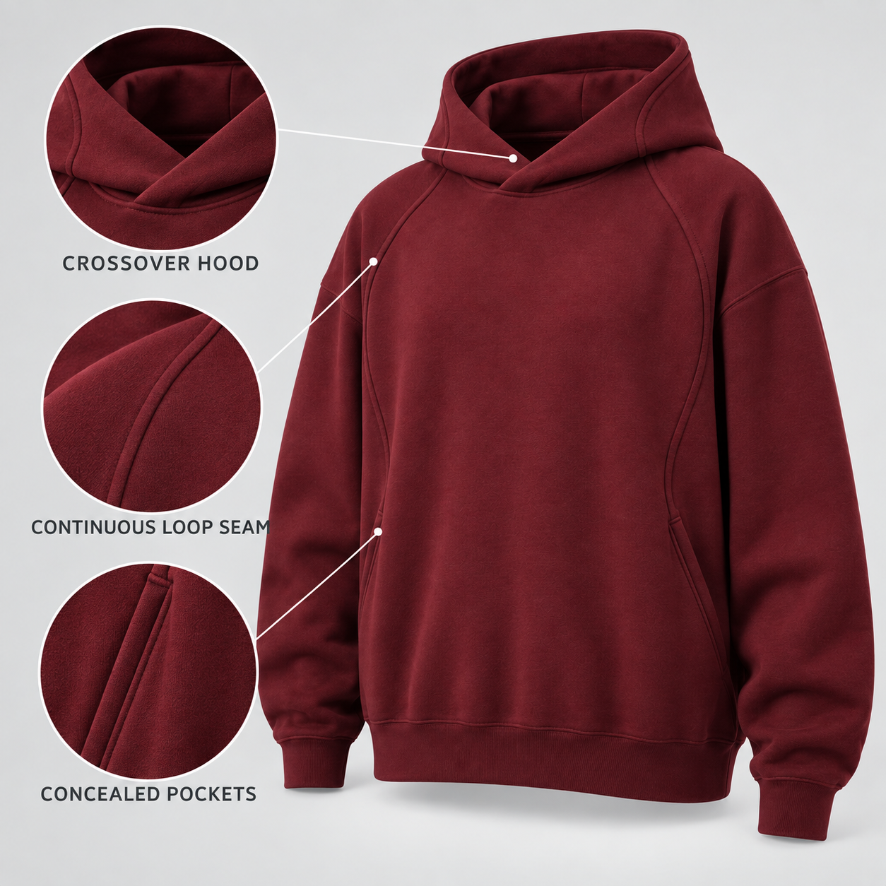 LoopLine Relaxed Hoodie - Burgundy