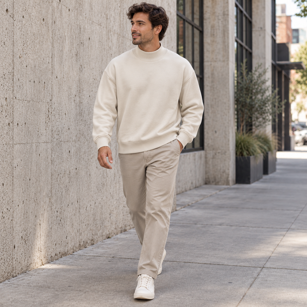 HaloRib Mock-Neck Sweatshirt - Bone