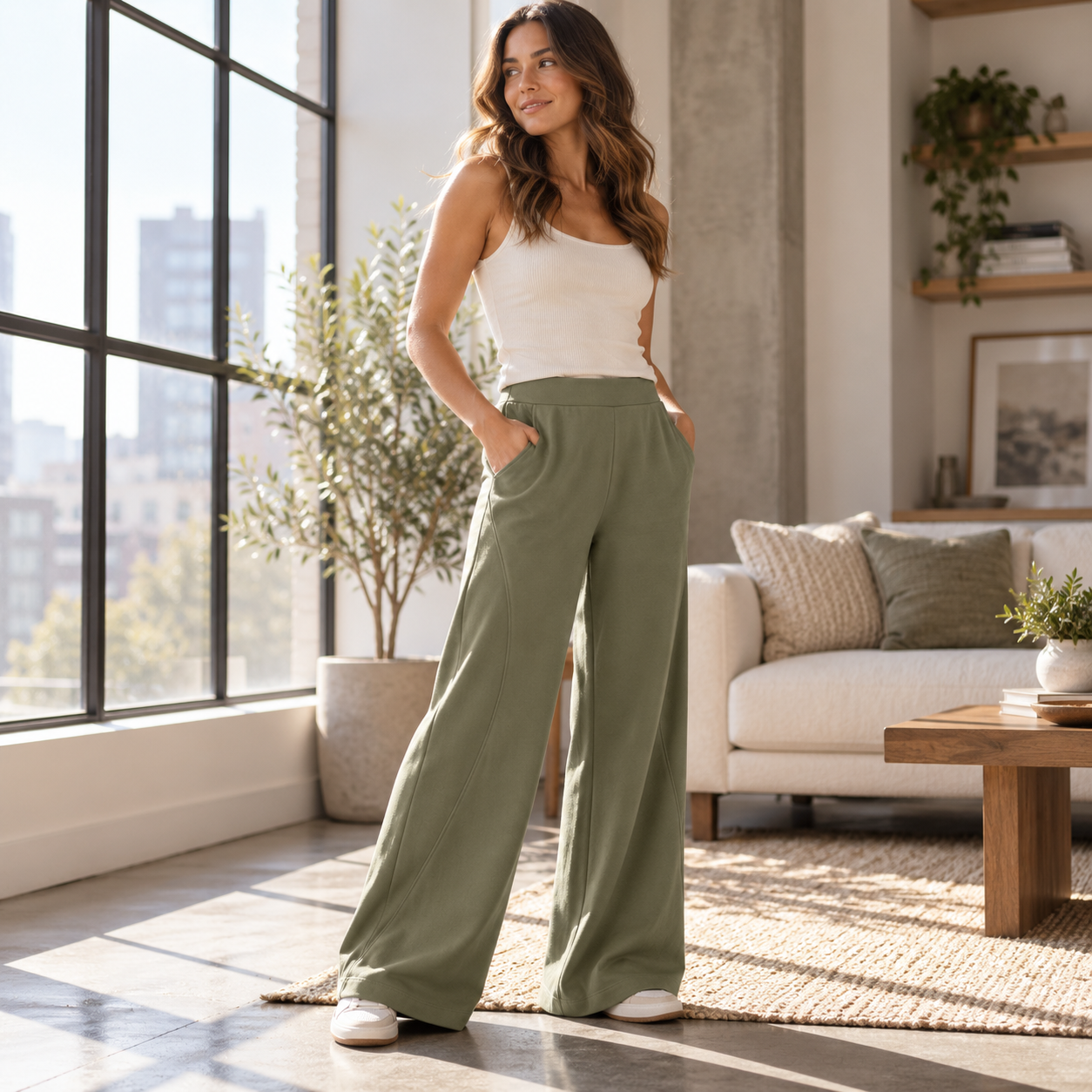 EaseCurve Wide-Leg Pant - Dusty Olive