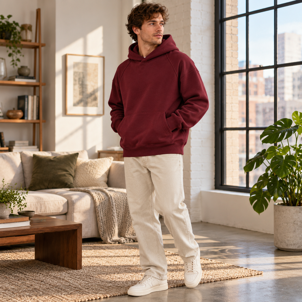LoopLine Relaxed Hoodie - Burgundy